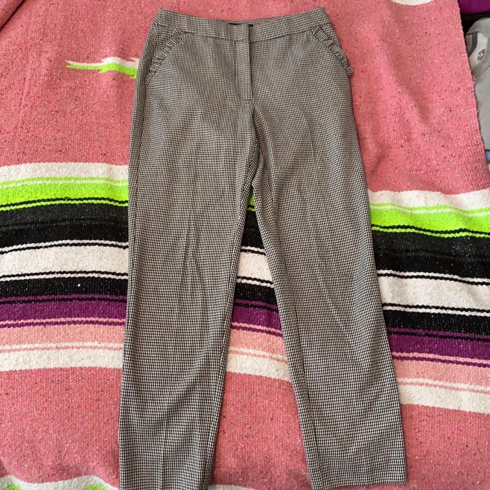 Zara straight checkered pants with ruffle pockets